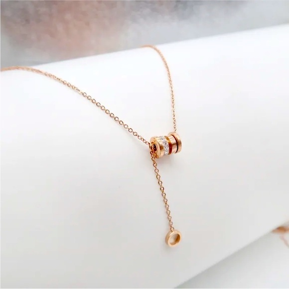 NWT rose gold titanium steel CZ pendant and necklace - Picture 3 of 4